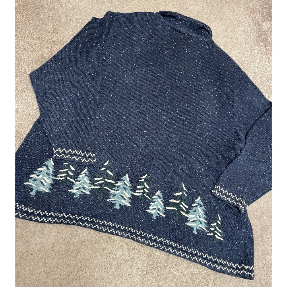 Vintage Christopher & Banks Sweater Zip 3xl Women's Blue Cabin Pine Tree Snow - Picture 5 of 7